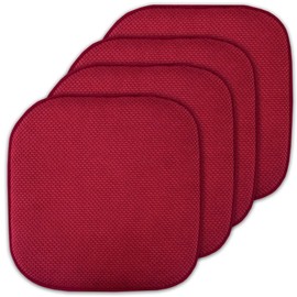 Casual Square Non-Slip Memory Foam Indoor Outdoor Patio Chair Cushions Set of 4 | Deep Red Maroon Color All Weather Dining Lounge Thick Soft Comfortable Fade Uv Water Proof 16" X 16"