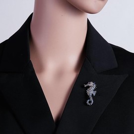 Rhinestone Seahorse Brooch for Women Men Crystal Ocean Animal Brooch Pin Cute Seahorse Brooch Elegant Clothing Hat Bag Accessories Christmas Birthday Party Costume Jewelry (Blue)