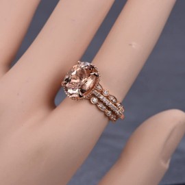 3 Pcs Engagement Rings for Women Vintage Unique Oval Cut Engagement Ring Rose Gold Moissanite Rings for Bride Wedding Ring Anniversary Rings Jewelry Gift for Women (US-8)
