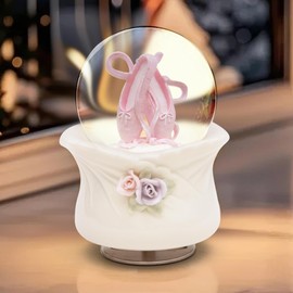 Mini Ballet Shoes Snow Globe, Handcrafted Ceramic Ornament with Colorful Glitter, Wind-Up Music Box Featuring The Sleeping Beauty, Ideal for Ballet Lovers and Collectors