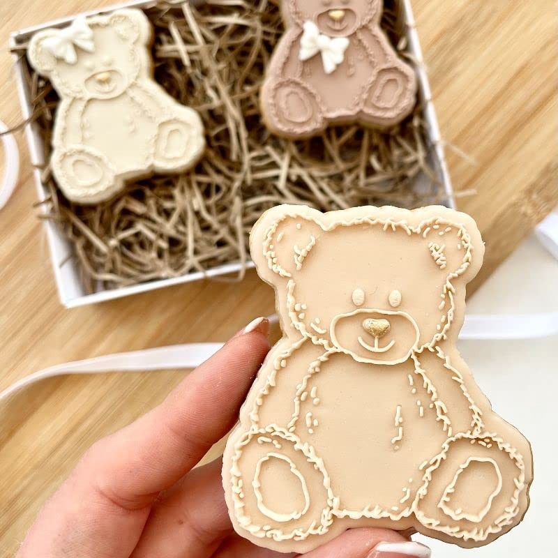 LissieLou Fluffy Sitting Teddy Bear Cookie Cutter and Embosser Baby