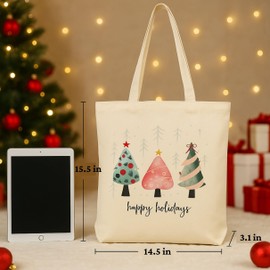 Zenloria Christmas Canvas Tote Bags – 2 Pack Holiday Cotton Totes 15x16, Christmas Tree Design, Reusable Gift & Shopping Bags