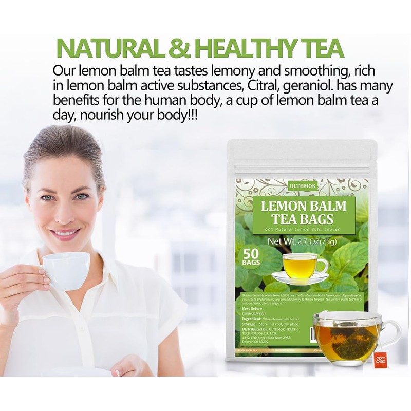 Premium Lemon Balm Leaf Tea, 50 Bags. Made with 100%