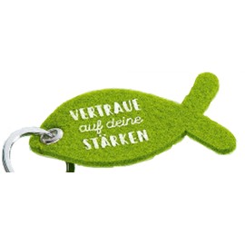 GILDE - 49088 – Key Fob, Fish, Trust in Your Strengths, Felt, 10.5 cm, Green, Green