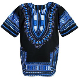CHAINUPON African Dashiki Cotton Shirt Unisex Tribal Festival Boho Hippie Kaftan (Black Dark Blue, M)