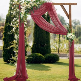 ShinyBeauty 2 Panels Chiffon Fabric Drapery Burgundy 18Ft Wedding Arch Drapes Ceremony Reception Swag Decoration Wedding Arch Draping Fabric Sheer Drapes