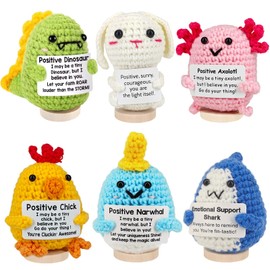 Succekick Positive Crochet Animals 6-Pack - Emotional Support Crochet Buddies with Uplifting Messages | Employee Appreciation Gifts Bulk, Graduation Gifts for Her/Him