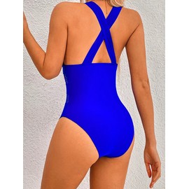 OKONOS Women's Mesh Patchwork One Piece Swimsuit - Deep V-Neck Push-Up Monokini Bathing Suit