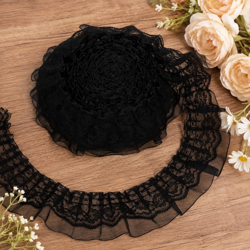 5.5Yards Double-Layer Pleated Chiffon Lace Trim Ruffle Trim Lace Ribbon