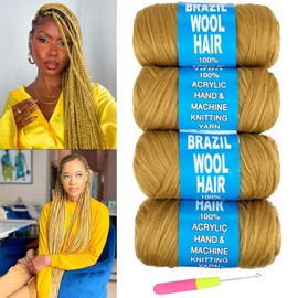 Alaleibaby 4 Roll Brazilian Wool Hair Acrylic Yarn for African Crochet Hair Jumbo Braids Senegalese Twisting Knitting Braids Faux locs Spiral Corkscrews Twist Wraps 70G/Roll