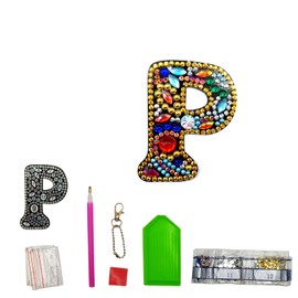MEDOYOH DIY Letters "P" Diamond Painting Key Chains, Double-Sided Retro DIY Diamond Painting Kits Keychain, DIY Letters Art Craft Crystal Diamond Keyring Kits for Key Chain Pendant Bag Decor Brooch