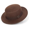 Wide-Brim-Felt-Panama-Fedora-Hat with Flat-Top-Pork-Pie Cap for Women Men (Size:M) Coffee