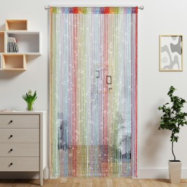Atsweetlife - Cortina de 2 piezas para puerta, cortina de abalorio para puerta, divisor de habitación con abalorio, decoración hippie con purpurina, panel de flecos para clóset, puertas de ventana