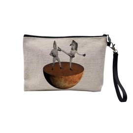 Tasche aus Leinen – Kollektion Creation Surrealistische Collage Art Surrealismus Skulptur Humor Ästhetik – Kosmetiktasche aus Leinen in Leinenoptik – Kulturbeutel – Geldbörse, Fish Fighters, 23.5 x 15