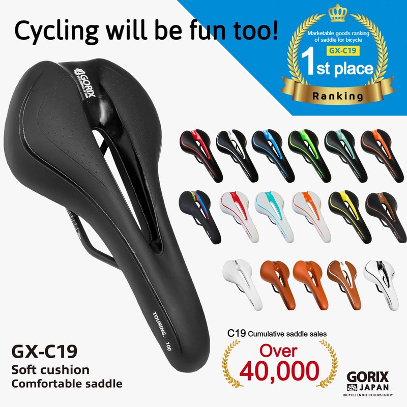 GORIX Bike Saddle Seat Comfortable Cushion with Rail Mountain Road