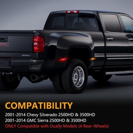 Gempro LED Dually Fender Side Marker Lights for 2001-2014 Chevy Silverado GMC Sierra 2500 3500 Amber Red Dual Rear Wheel Bed Marker Lamps, Smoked Len 4PCS