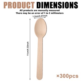 300 Stück Eislöffel aus Holz, Holz-Dessertlöffel, Holzbesteck Suppenlöffel, Kleines Einwegbesteck, biologisch abbaubare Dessertlöffel, Minilöffel für Eisbecher für Eiscremes Gelees Kuchen (110mm)