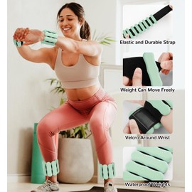 Adjustable Ankle Weights for Women Men Kids,Weighted Pilates Wrist Weights Set of 2(1Lb Each) Silicone Arm & Leg Weights for Training Walking Swimming Home Gym Physical Therapy Light Green