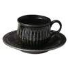丸伊製陶 信楽焼 へちもん コーヒーカップ ソーサー セット 約260ml 黒釉彫 MR-3-3291