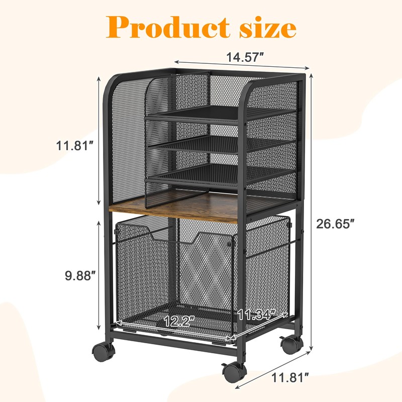 5-Tier Rolling File Cart with Drawers, File Cabinet Organizer for