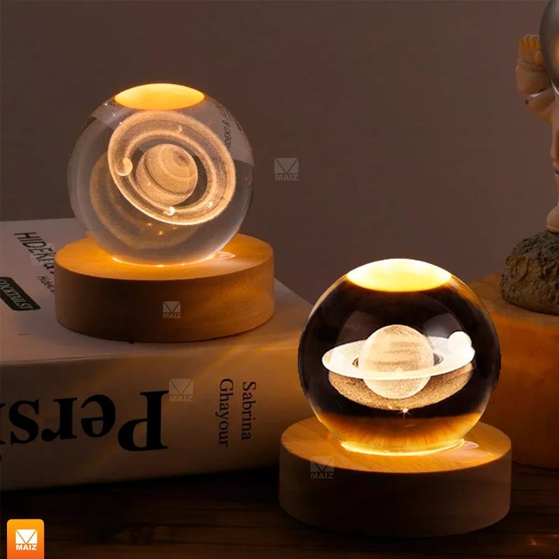 Maíz Lampara Bola Cristal 3d Planeta Saturno Led Noche Nocturna