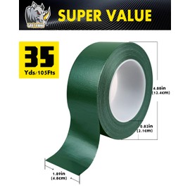 GRAY RHINO Duct Tape Heavy Duty Waterproof 1.88in 105ft/35yd Tearable with No Residue Strong Adhesive Duct Tape for Packaging Tape Indoor&Outdoor Repair Blackout Tape (1, Green)