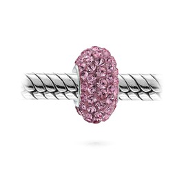 Solid Lilac Pink Crystal Spacer Bead Core .925 Sterling Silver Fits European Charm Bracelet For Women For Teen