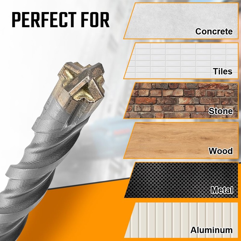 flintronic SDS-Plus Drill Bit Set, Dia 8mm 160mm Lenth Cross