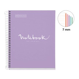 Miquelrius - Notebook A5 Notebook Emotions 120 Sheets 90 g/m² Horizontal Stripes 7 mm 5 Coloured Strips Micro-Perforated Spiral Extra Hard Cover 2 Holes Lavender Colour