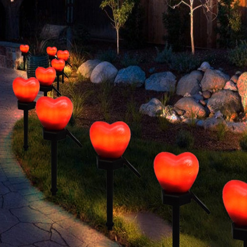 Outdoor Solar Garden Stake Lights Waterproof Solar Red Heart Shaped