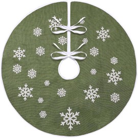 N&T NIETING Christmas Tree Skirt, 30 Inches White Snowflake Printed White Rustic Burlap Tree Skirt, Farmhouse Xmas Tree Holiday Decorations(Green)