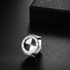 JewelryWe Men Women Finger Watches - Stretchy Band Elastic Round Analog Quartz Ring Watches for Mother's Day