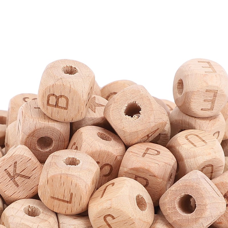 100Pcs Alphabet Wooden Beads,12mm Side Length AZ Square Wooden Letter