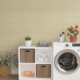 Stickyart Honey Rattan Caning Wallpaper Peel and Stick Cane Webbing Wallpaper Self Adhesive Faux Textured Cane Wall Paper Removable Natural Weave Rattan Contact Paper for Kitchen Furniture 12"x160"