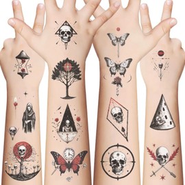 10 Sheets Skull Temporary Tattoo(70+PCS) Horror Themed Party Supplies Decoration Favors Cartoon Cute Sticker for Kids Boys Home Activity Class Prizes Carnival Christmas Rewards