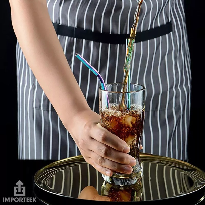 Importeek 2 Popotes Acero Metalico Reusable + Cepillo Limpiador Eco