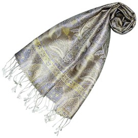 Lorenzo Cana Luxus Seidenschal Frauen Schal 100% Seide gewebt Damenschal elegant Paisley Muster Silbergrau 78687