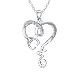 LWXIE Diamond Stethoscope Necklace 925 Sterling Silver Nursing Stethoscope Heart Pendant Necklaces Gift for Women Nurse Doctor Medical Student