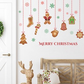 Christmas Wall Decals Xmas Wall Stickers Gingerbread Wall Art Snowman & Snowflake Wall Decor for Home Office Classroom Bedroom Hallway Cafe & Restaurant