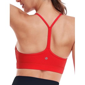 HeyNuts to Freest Y Back Sports Bras for Women Spaghetti Thin Strap Workout Bras Wirefree Padded Racerback Yoga Bras with Removable Pads Medium Impact True Red S