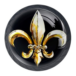 DJROW Fleur De Lis Art 4 Pcs Cabinet Knobs 30mm Drawer Kitchen Cabinets Dresser Cupboard Wardrobe Unique Pulls Handles