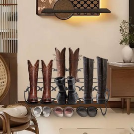 Stuffygreenus Cowboy Boot Rack 6 Pairs Horseshoe Boot Rack Cowboy Boots Storage Organizer Rustic Horseshoe Gifts Farmhouse Decor for Western Style Lovers Entryway Accessories