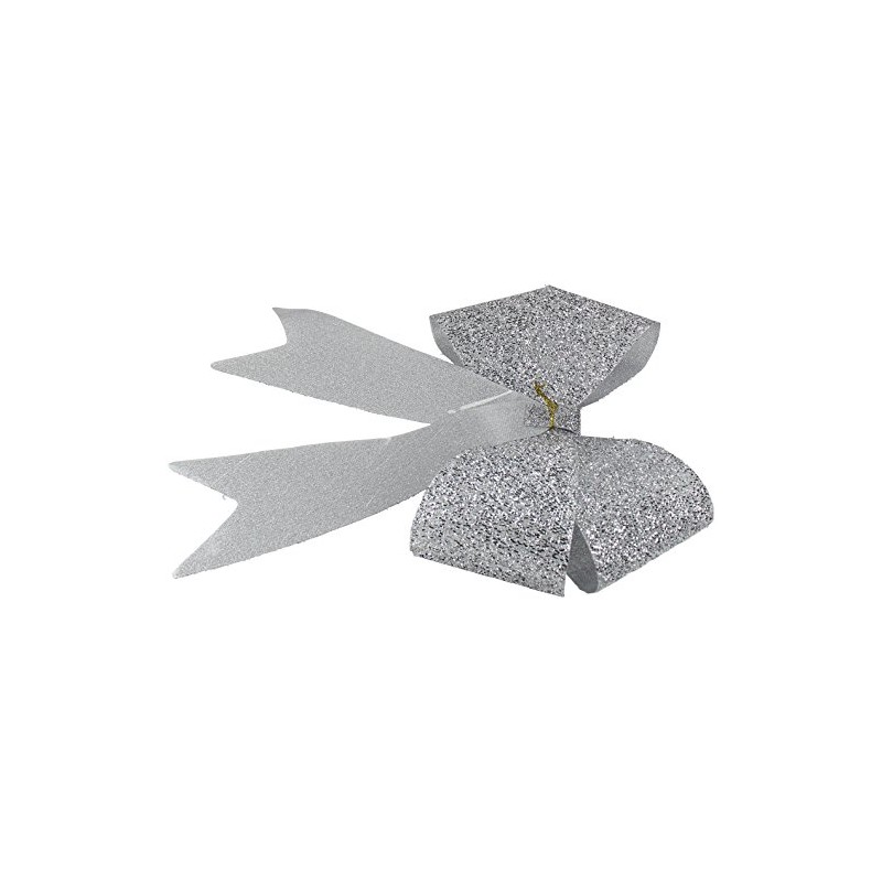 DECOLINE Glitter Bow L - Pack of 3 Silver