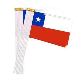 25 Packs Small Chile Flags on Handheld Stick，Miniature Chilean Flag for Outside,4x6 Inch Mini Hand Held Banner with Golden Topper,Patriotic Decorations