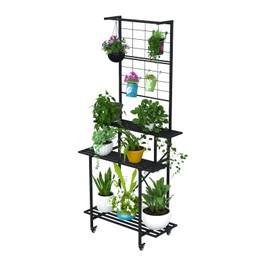 Zhongma 3 Tier Heavy Duty Plant Stand with Hanging Plant pot shelf with wheels, 35.43 L x 18.11 W x 81.1H multi layer plant Holder for Home, Garden, Plant Lovers,Metal Storage Rack Shelf/Freestanding Display Stand