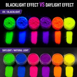 6 Color UV Reactive Neon Pigment Powder Set – Blacklight Festival Party Makeup Kit with Eyeshadow Primer & Brush – Bright Fluorescent Loose Powder for Face & Body, Halloween Rave Makeup (Pro Kit)