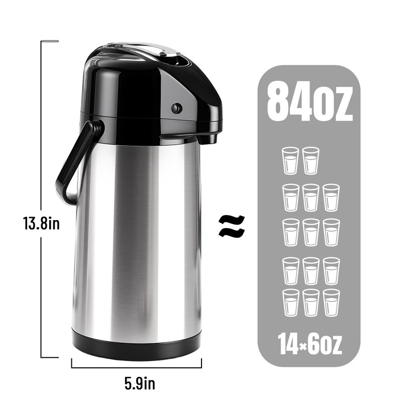 Ratrabas Upgraded Airpot Coffee Carafe with Double Pump - 84oz/2.5L