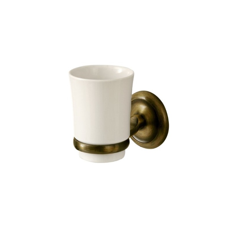 Bisk 00407 Deco Ceramic Tumbler with Antique Brass Holder, 7.8
