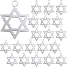 Joez Wonderful 25 Pcs Star of David Charms, Stainless Steel Jewish Charms for Jewelry Making, Retro Pendant Accessories for DIY, Hexagram Star for Bracelets, Earrings, Necklace-Silver(12x8.8x0.9mm)