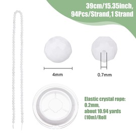 Hobbspring 95Pcs Natural Rainbow Moonstone Beads Round Stone Beads Strands 4mm White Loose Beads Faceted Gemstone Beads with 10.94 Yards Elastic Crystal String for Jewelry Making